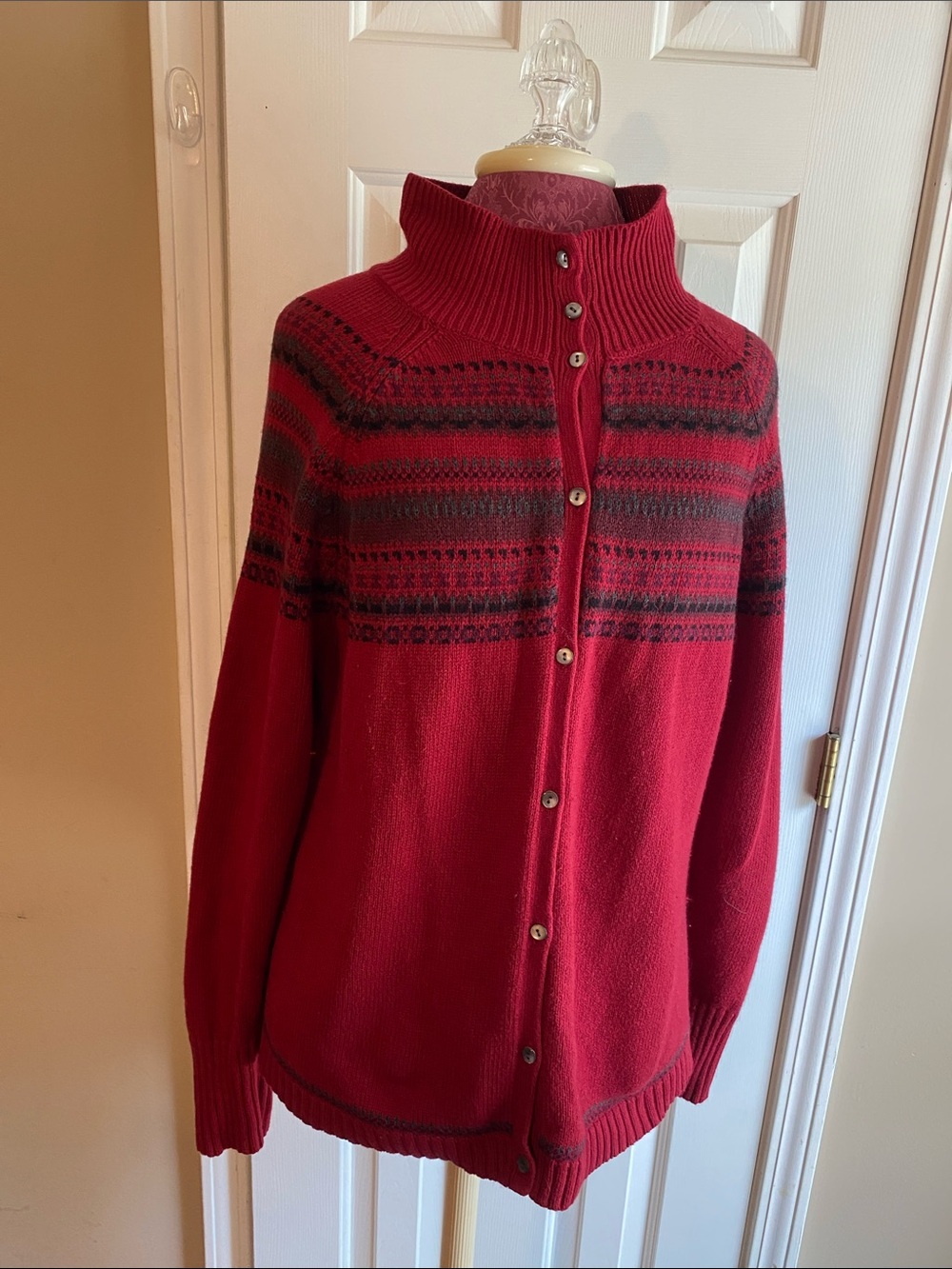 Eddie Bauer Collectibles XL Cozy Red Button-Front Fair Isle Cardigan Sweater